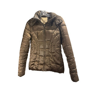 Women's Daytrip Brown Puffer Jacket with Faux Fur Hood Size S